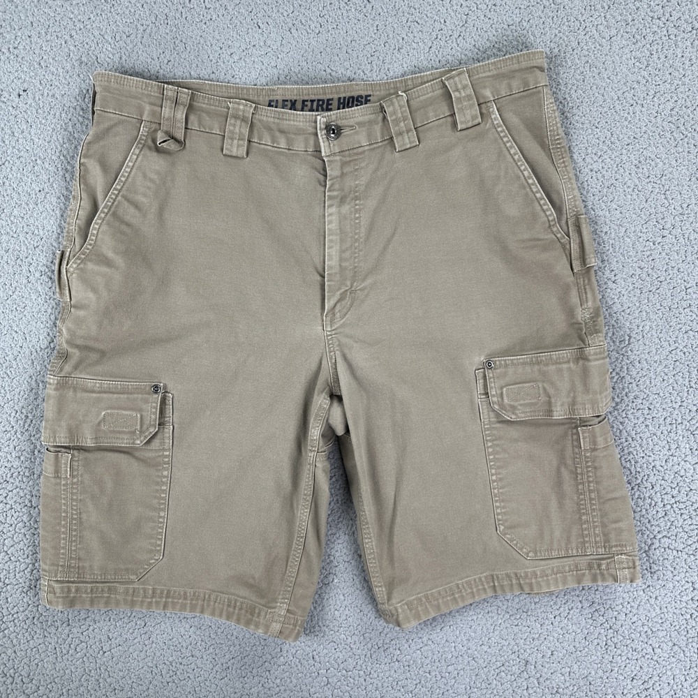 Duluth Trading Flex Fire Hose Cargo Shorts Mens 40 Beige Stretch 12" Inseam